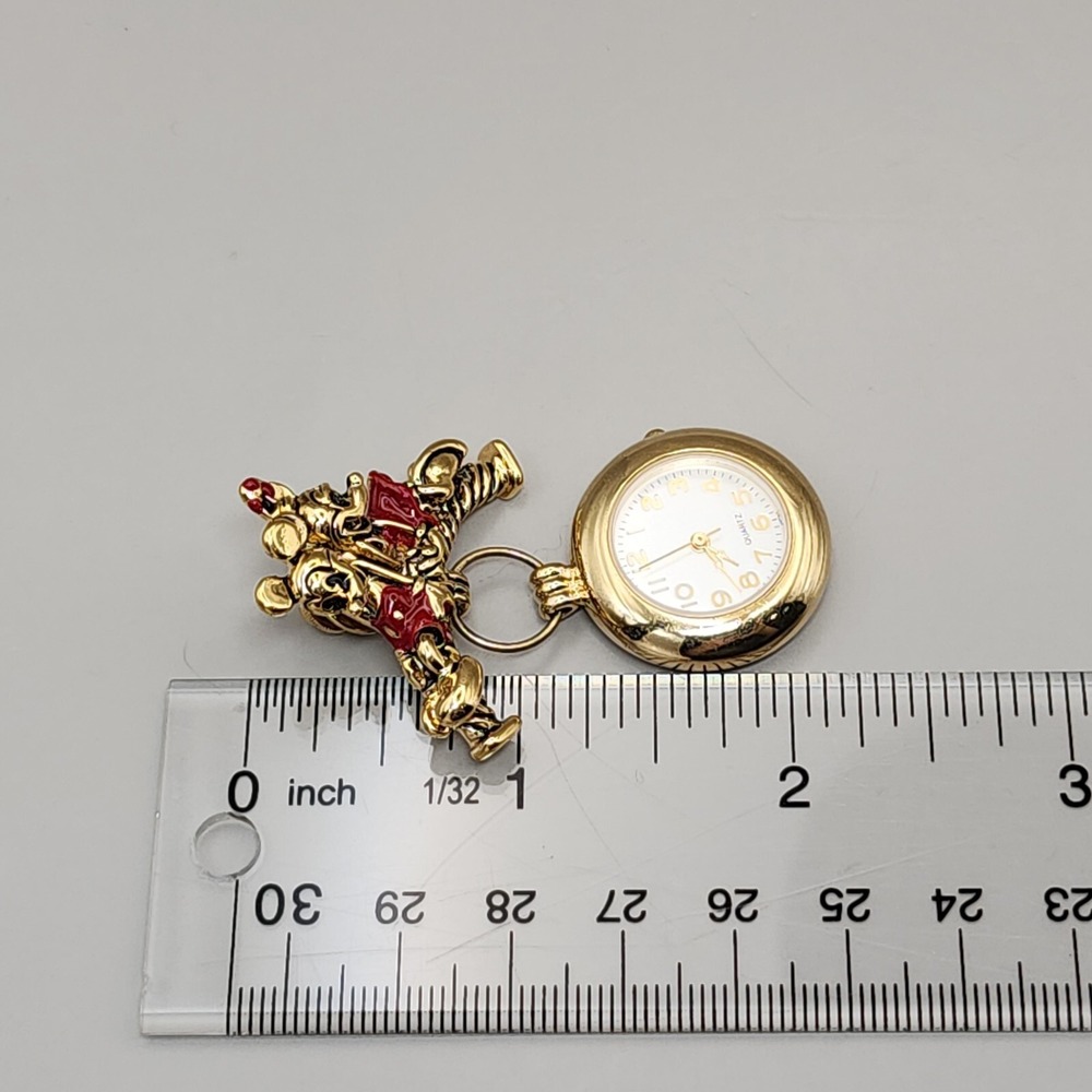 Disney Napier Mickey & Minnie Quartz Pin Watch Dangle Gold Tone 2" 90s Vintage - Picture 9 of 11